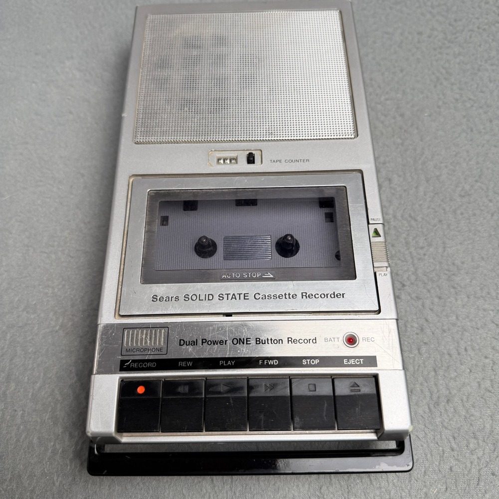 Sears Solid State Cassette Recorder Vintage Portable Player 564.21686050 Silver